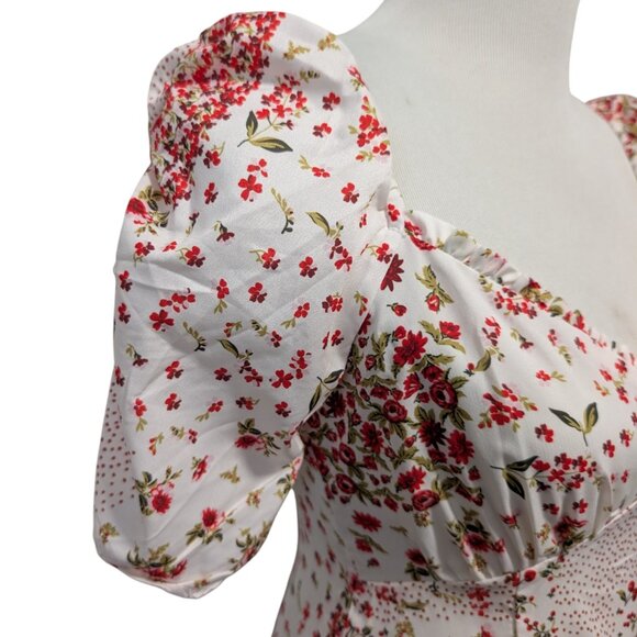 To My Lovers Womens Size L White Red Floral Cherries Puff Sleeve Dress Altered? - Picture 6 of 12